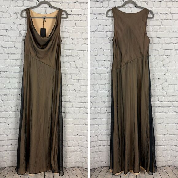 NBD x Revolve Calla Gown Cowl Neck Maxi Dress Black Nude Chiffon Womens M NWT - Picture 3 of 14